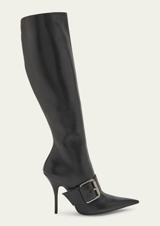 Balenciaga Leather Buckle Stiletto Knee Boots