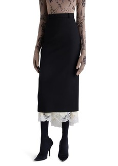 Balenciaga Lingerie Lace Wool Gabardine & Jersey Midi Skirt