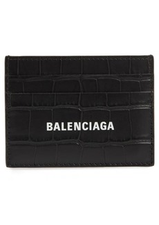 Balenciaga Logo Croc Embossed Leather Card Case