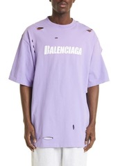 Balenciaga Logo Destroyed Graphic Tee in Purple at Nordstrom