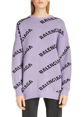 Balenciaga Logo Jacquard Stretch Wool Sweater in Lilac/Black at Nordstrom