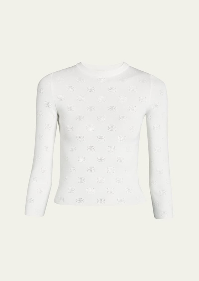 Balenciaga Logo Open-Knit Cropped Sweater