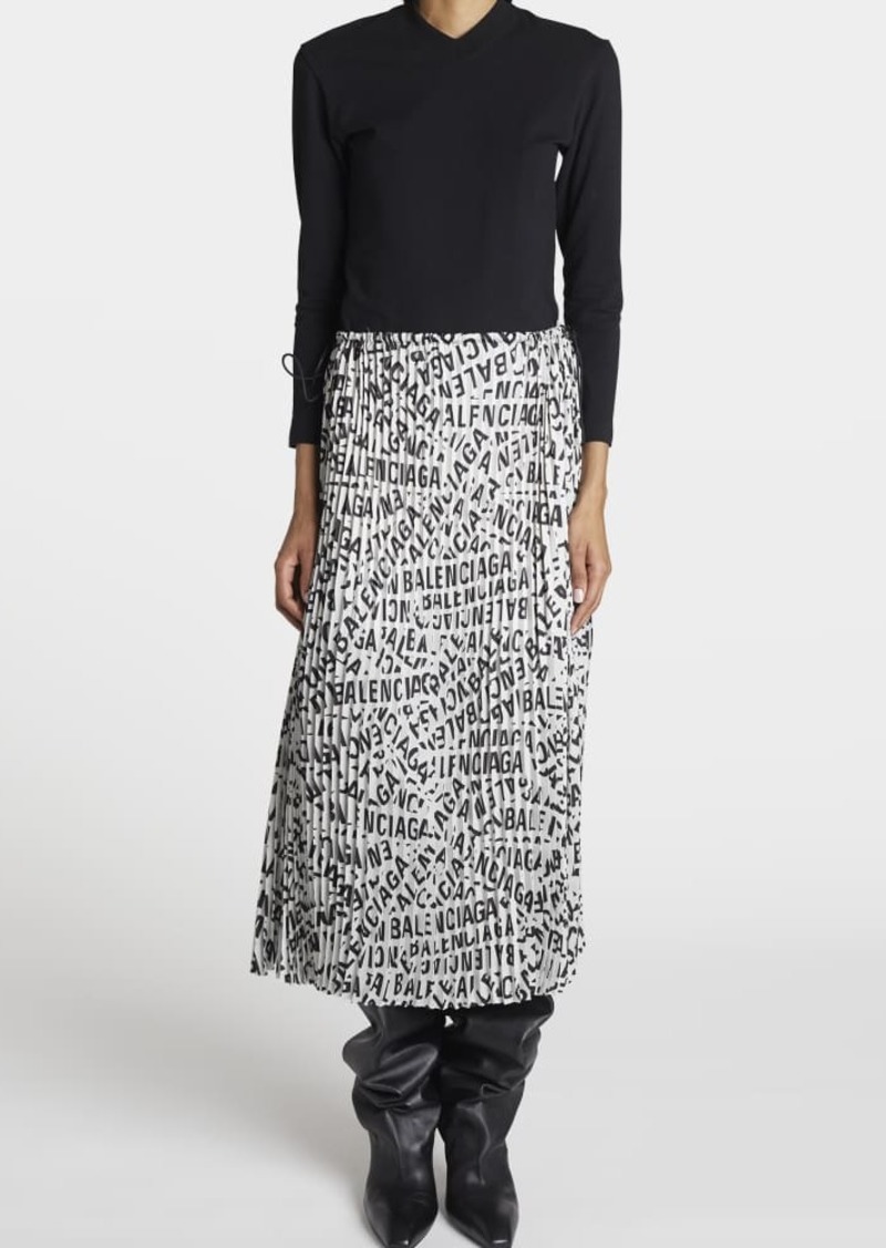 Balenciaga Logo Strips Print Pleated Midi Skirt