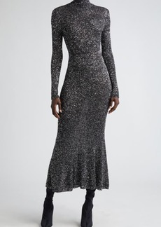 Balenciaga Long Sleeve Sequin Knit Turtleneck Gown