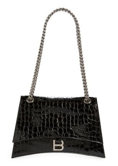 Balenciaga Medium Crush Croc Embossed Patent Leather Shoulder Bag