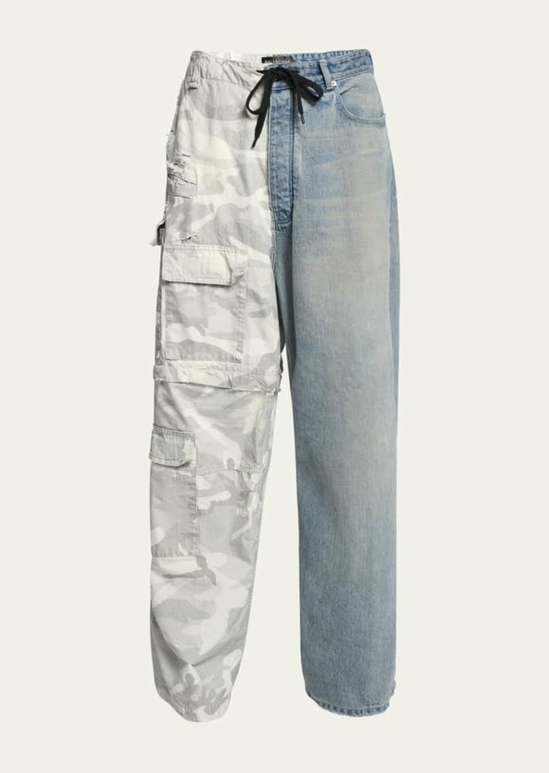 Balenciaga Men's Hybrid Denim and Camo Ripstop Pants