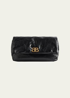 Balenciaga Monaco Fold-Over Flap Leather Clutch Bag