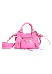 Balenciaga Nano Neo Classic City Croc Embossed Leather Top Handle Bag in Neon Pink at Nordstrom