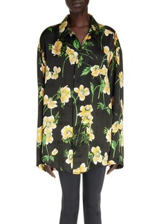 Balenciaga Oversize Floral Logo Jacquard Silk Button-Up Shirt