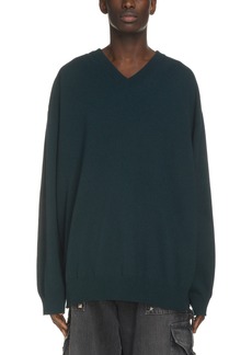 Balenciaga Oversize V-Neck Cashmere Sweater in Green at Nordstrom