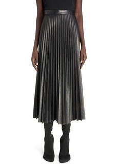 Balenciaga Pleated Leather Midi Skirt
