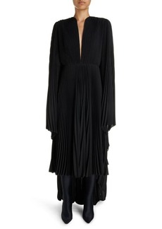 Balenciaga Pleated Long Sleeve Caftan Dress