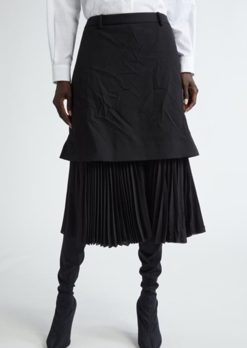 Balenciaga Pleated Mixed Media Layered Midi Skirt