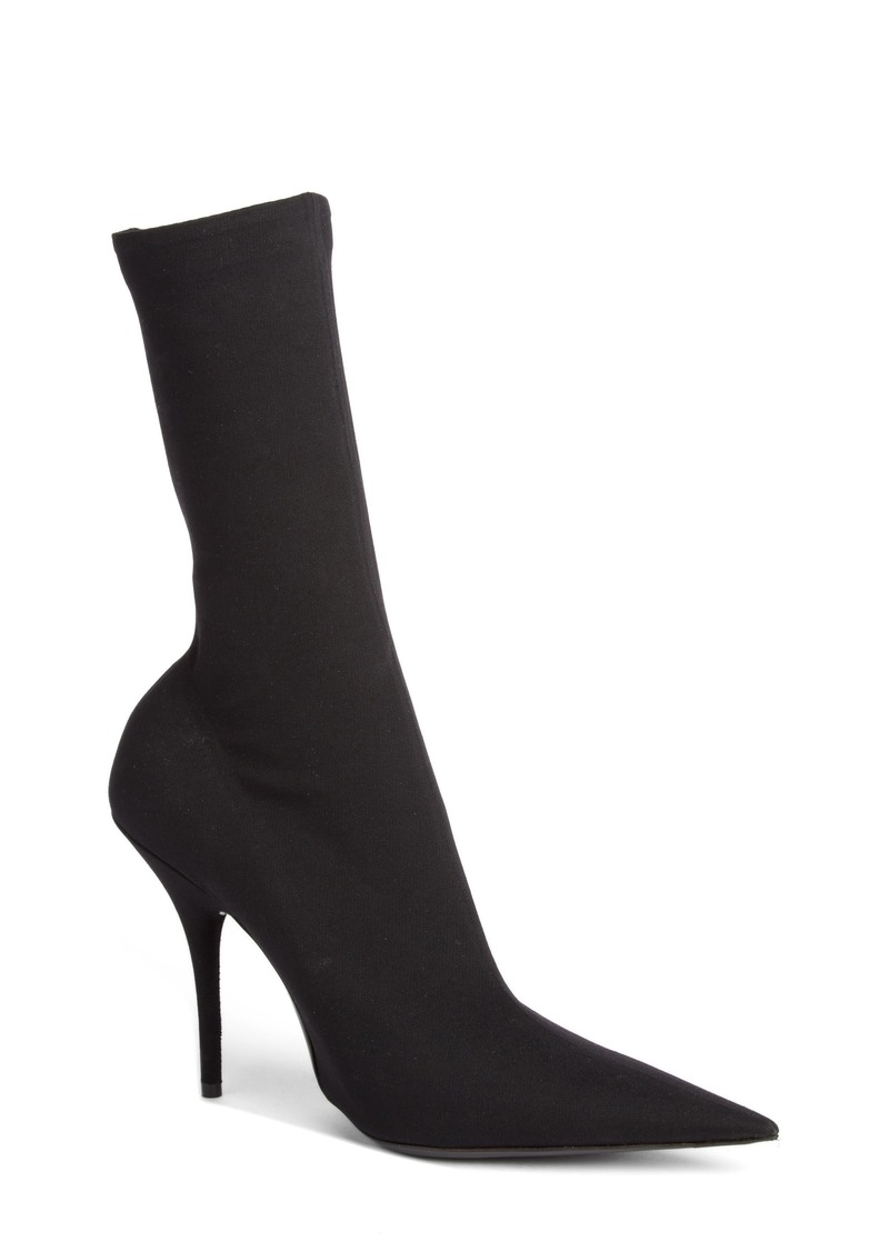 black pointed toe sock booties