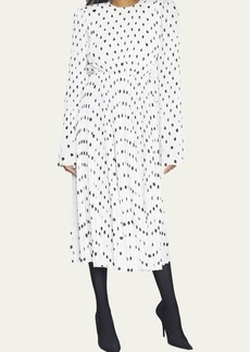 Balenciaga Polka-Dot Pleated Midi Dress