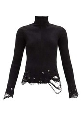 Balenciaga Roll-neck distressed ribbed virgin-wool sweater