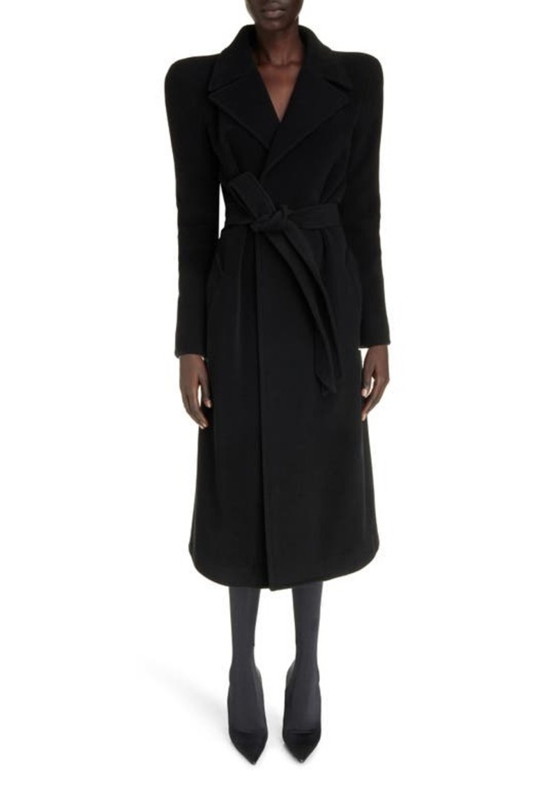 Balenciaga Round Shoulder Cashmere & Wool Blend Wrap Coat