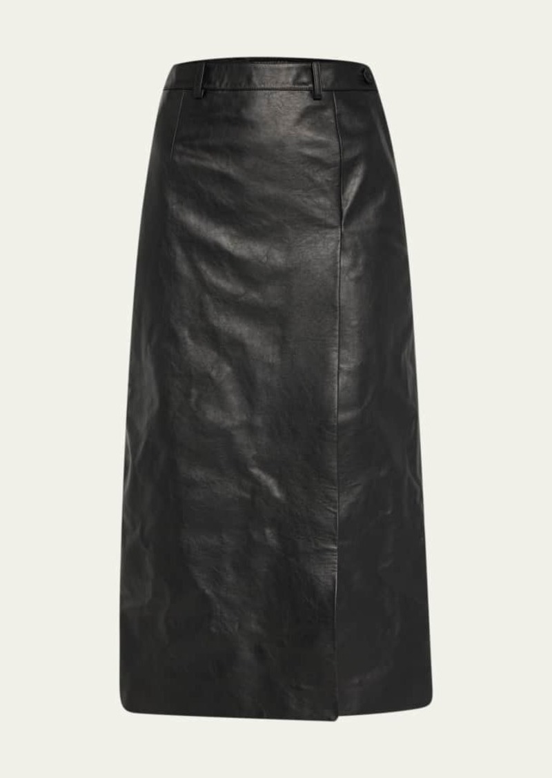 Balenciaga Slit Tailored Leather Midi Skirt