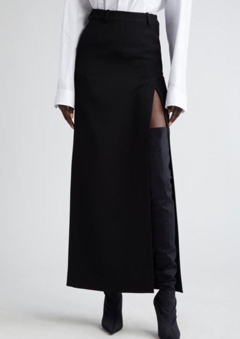 Balenciaga Slit Tailored Stretch Wool Midi Skirt