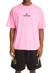 Balenciaga Sponsor Logo Embroidered Medium Fit Men's T-Shirt in Bubble Gum/black at Nordstrom