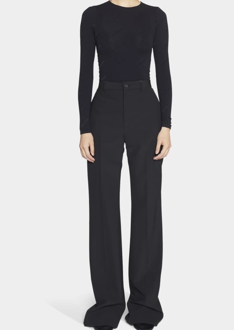 Balenciaga Straight-Leg Pants with Floor-Length Hem