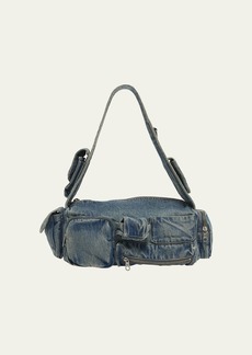 Balenciaga Superbusy Sling Washed Denim Shoulder Bag