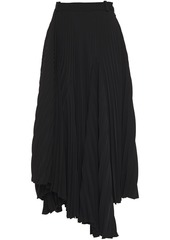 Balenciaga Woman Asymmetric Pleated Crepe Midi Skirt Black
