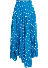 Balenciaga Woman Asymmetric Pleated Polka-dot Crepe Midi Skirt Blue