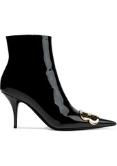 Balenciaga Woman Bb Logo-embellished Patent-leather Ankle Boots Black