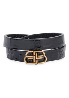 Balenciaga Women's Double-B Logo Leather Wrap Bracelet