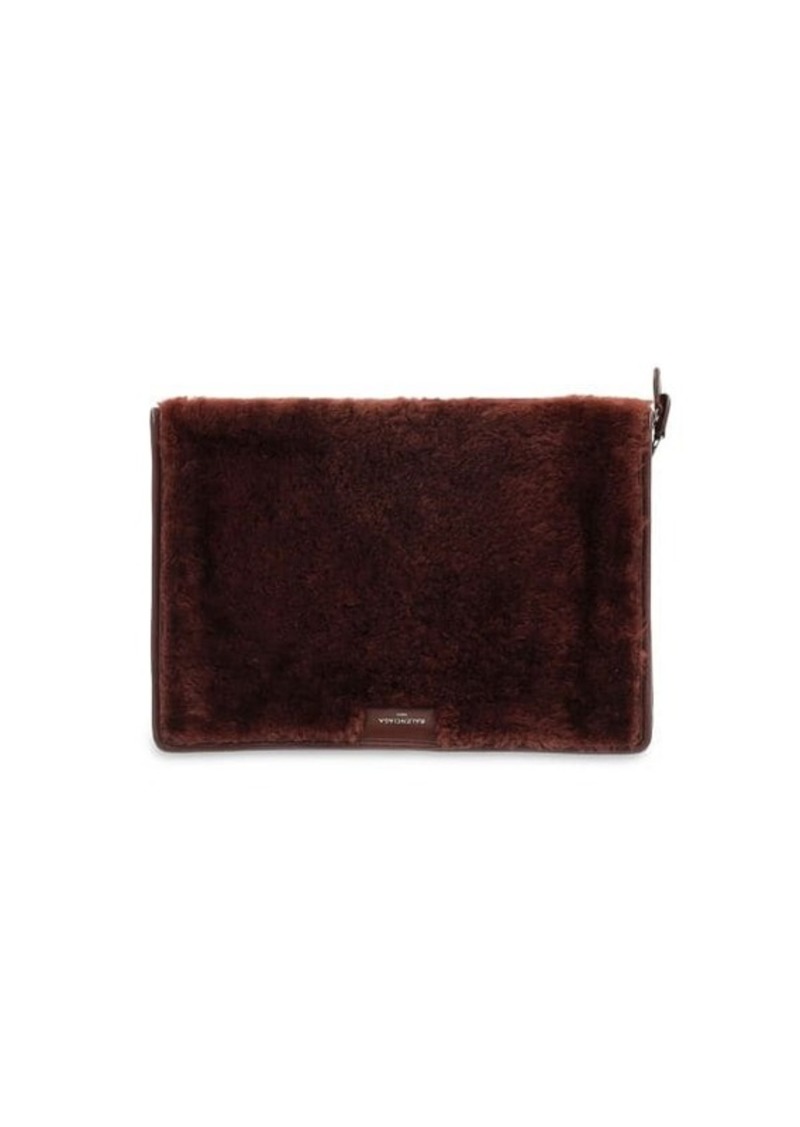 Balenciaga Zipped Clutch In Brown Shearling And Leather