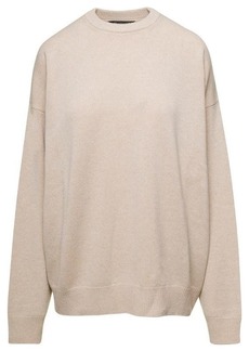 Balenciaga Beige Oversized Sweater with Logo Embroidery at the Back in Cashmere Woman