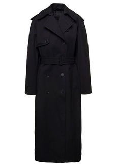 Balenciaga Black Double-Breasted Trench Coat with Belt in Wool and Cotton Woman