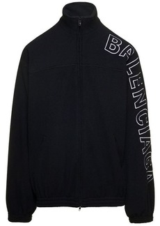 Balenciaga Black Oversized Jacket with Turtleneck and Contrasting Lettering in Brushed Fleece Man