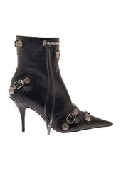 Balenciaga 'Cagole' Black Pointed Bootie with Studs and Buckles in Leather Woman