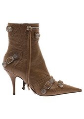 Balenciaga 'Cagole' Brown Pointed Bootie with Studs and Buckles in Leather Woman