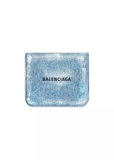 Balenciaga Cash Flap Coin And Card Holder Denim Printed