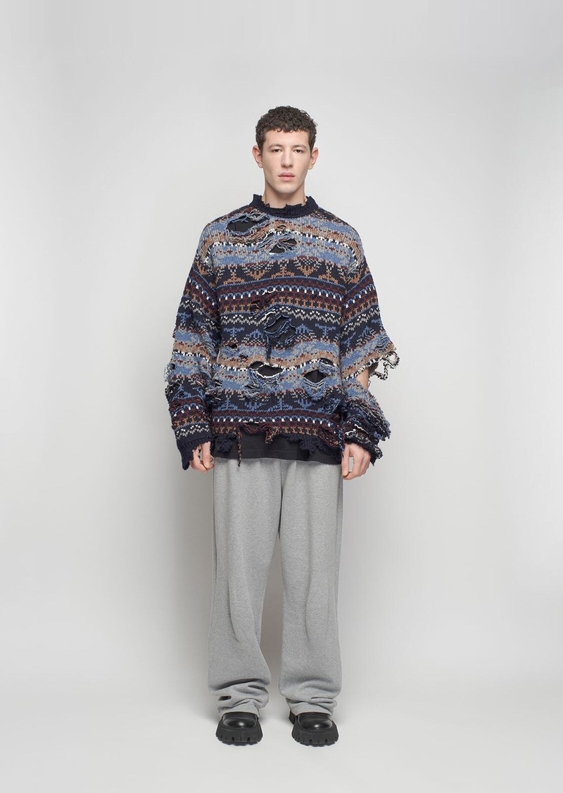 Balenciaga Destroyed Wool Blend Knit Sweater | Sweaters