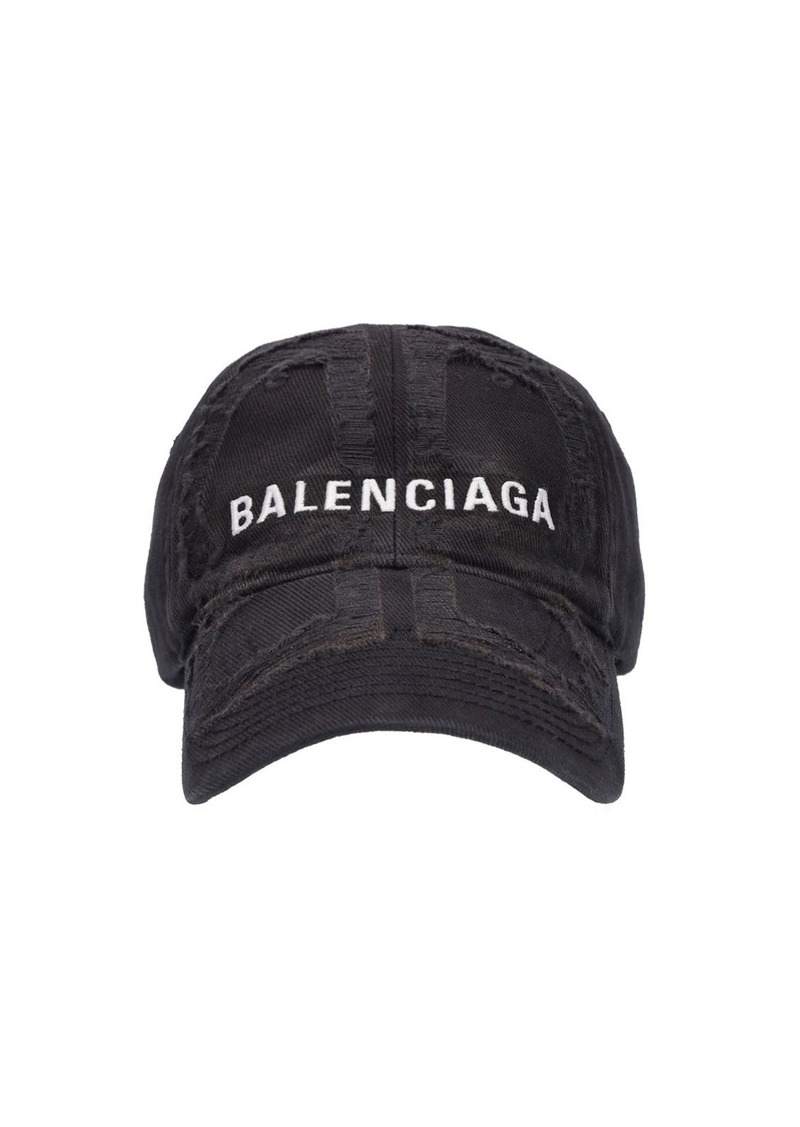 Balenciaga Distressed Cotton Denim Cap