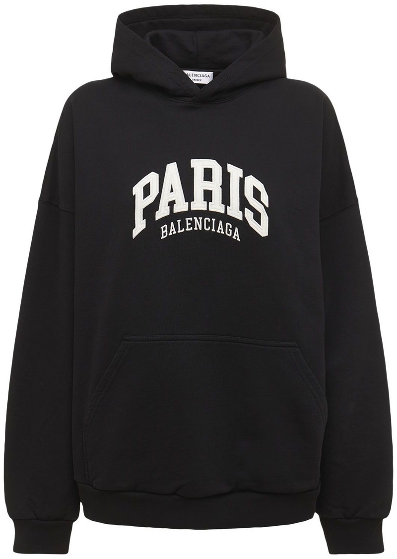 Balenciaga Embroidered Wide Cotton Hoodie