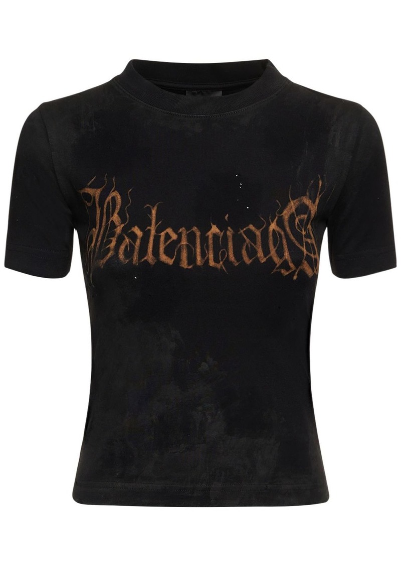 Balenciaga Fitted Logo Printed Cotton T-shirt