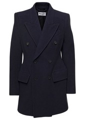 Balenciaga 'Hourglass' Blue Double-Breasted Jacket with Peaked Revers in Brushed Wool Woman