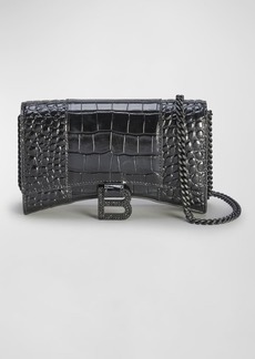Balenciaga Hourglass Croc-Embossed Wallet on Chain