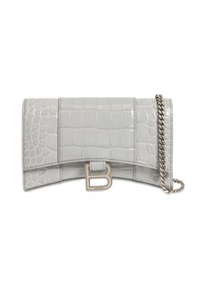 Balenciaga Hourglass Embossed Leather Chain Wallet