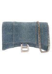 Balenciaga 'Hourglass' Light Blue Wallet on Chain and B Logo in Denim Woman