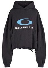 Balenciaga Icon Print Cropped Cotton Hoodie