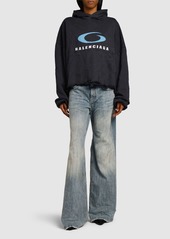 Balenciaga Icon Print Cropped Cotton Hoodie