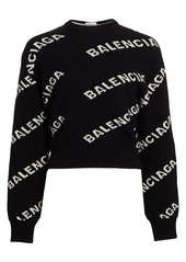 Balenciaga Intarsia Logo Cropped Crewneck Sweater