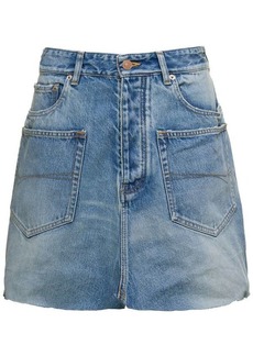 Balenciaga Light Blue Mini-Skirt with Patch Pockets and Raw Edge in Cotton Denim Woman