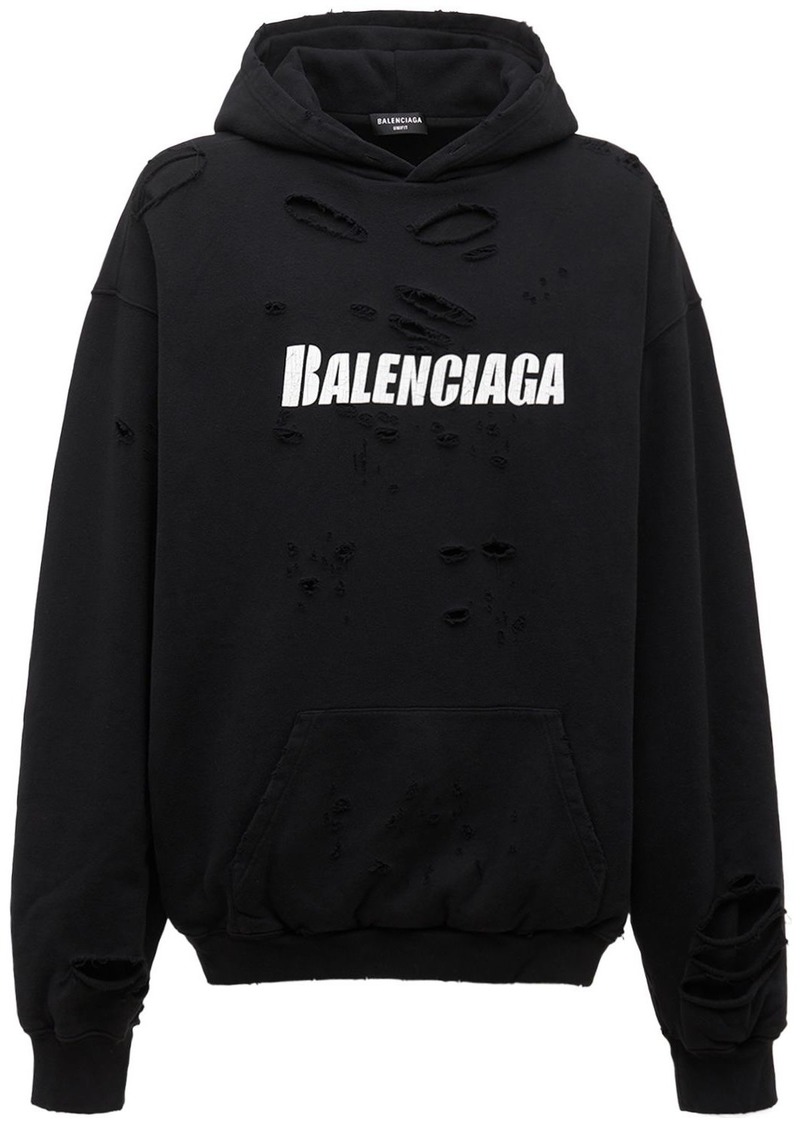 Balenciaga Logo Destroyed Cotton Sweatshirt Hoodie